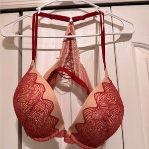 Victoria's Secret Maroon and Cream Lace Push-Up Bra